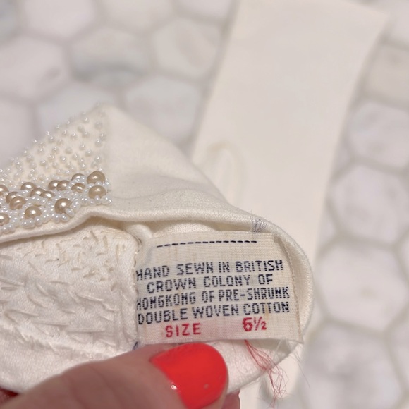 Vintage 50-60’s Faux Pearl Ivory Cotton Gloves British Hong Kong Women’s Size S - Picture 7 of 12